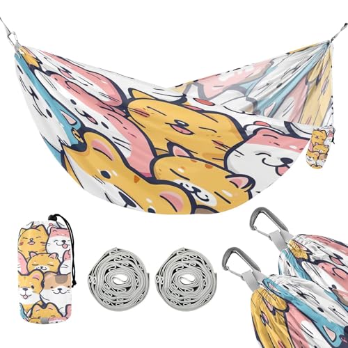 ATTX Cartoon Dogs Cats Camping Hammock - Lightweight & Portable Hammocks, Heavy Duty 330lbs Capacity for Indoor, Hiking, Backpacking, Travel, Backyard, Beach#424