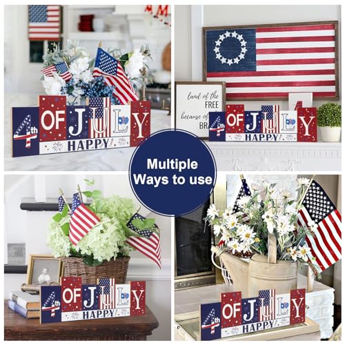 4th of July Decorations Wooden Table Sign Summer Decorations Patriotic Independence Day Memorial Day Decorations Reversible Double sided Different Theme Farmhouse Tabletop Centerpiece Decor