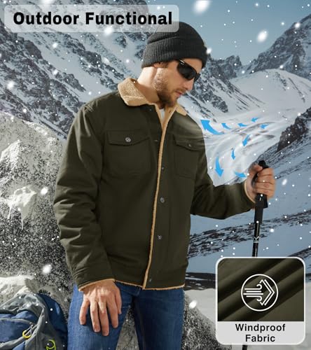 Image of EKLENTSON Men's Winter Jacket Thick Thermal Cotton Warm Fleece Lined Coat Trucker Lapel Work Cargo Jackets for Men