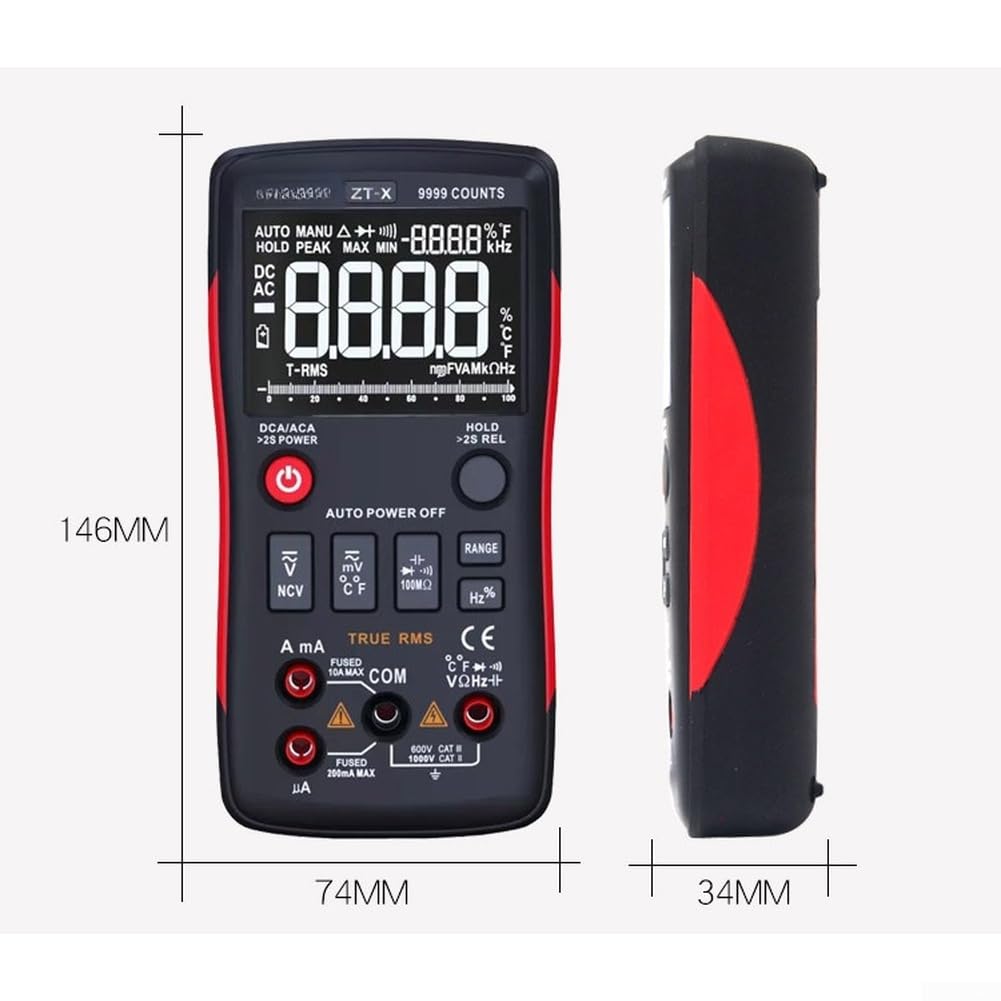 ZT-X Multimetro digitale 9999 Count True RMS, gamma automatica, rilevamento tensione senza contatto, ampia gamma di funzioni di misurazione per diagnostica elettrica