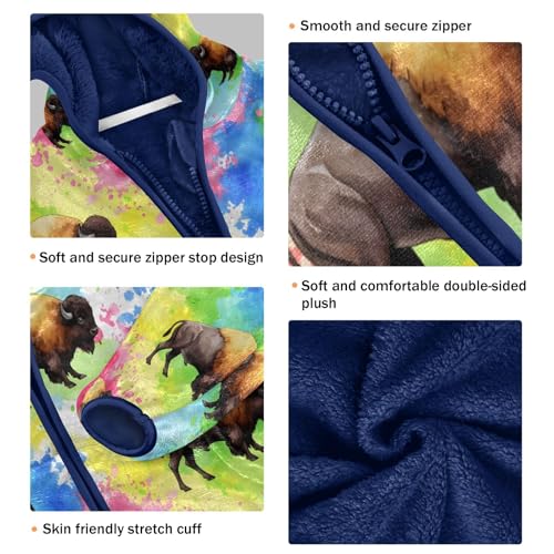 Colorful Bison Abstract Toddler Fleece Jacket Girl Boys Hooded Fleece Jacket Coat Warm Outwear Zip-up 3-10T3