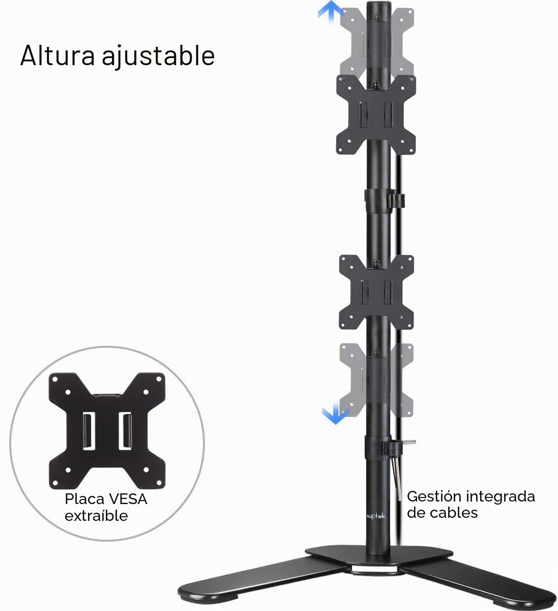 Suptek ML6802 - Soporte de Pantalla para PC, 2 Pantallas de 13 a 27 Pulgadas (Altura 80 cm Ajustable), VESA 75 x 75/100 x 100 mm, inclinación y pivote, pie de Pantalla PC