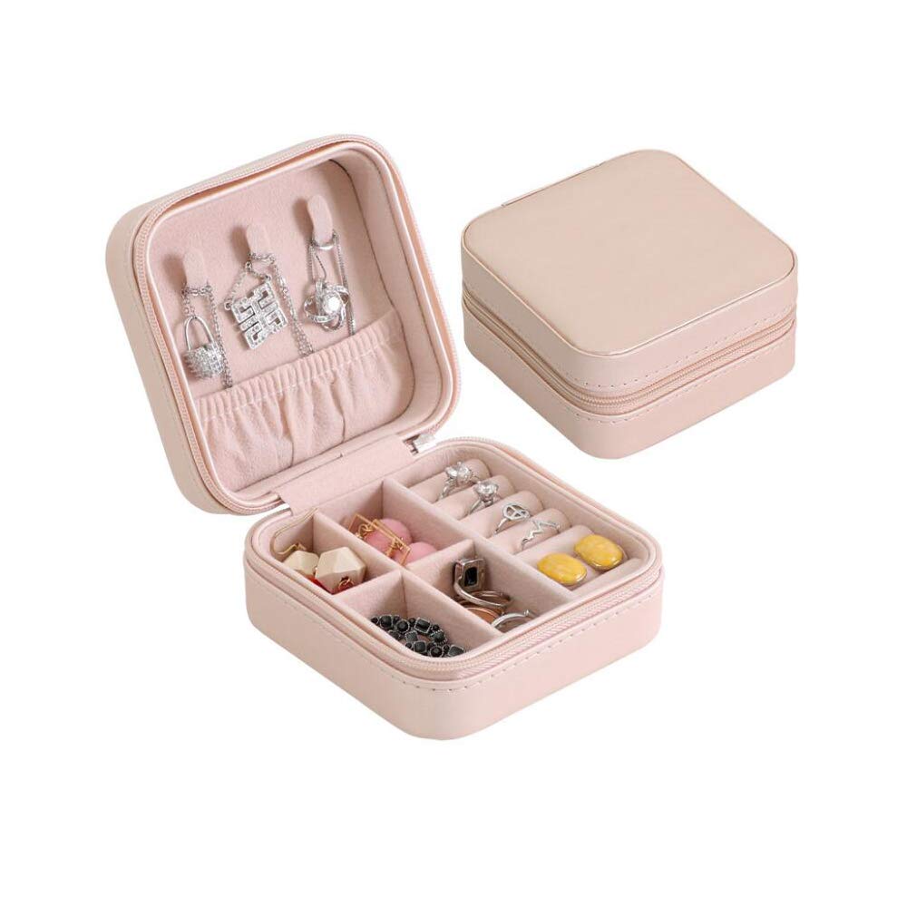 HAI+Small Faux Leather Travel Jewelry Organizer jewelry Box ，Portable Zipper Women Display Storage Case