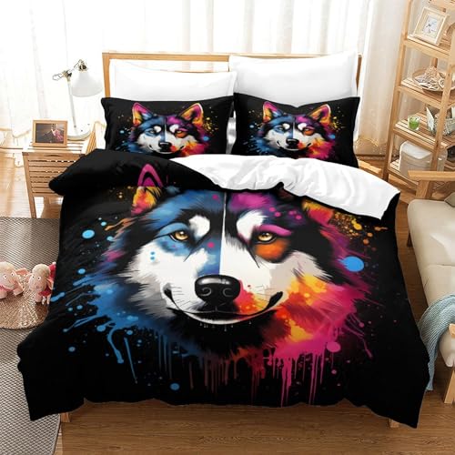 Housse de couette 220 x 240 cm microfibre parure de lit Husky king size