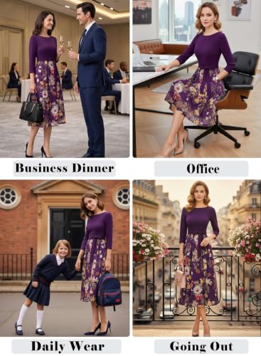 Image of VFSHOW Womens Work Business Casual Church Pockets Belted A-Line Midi Dress