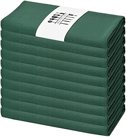 Linen Dinner Napkins Set of 10 Pack, Cotton Linen Blend Fabric Dinner Cloth Napkins Washable Soft Rustic Linen Table Cloth Napkin for Every Day Use/Kitchen/Home/Weddings(Dark Green,40×40cm)