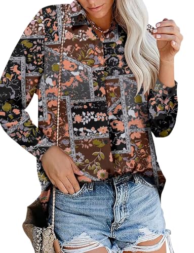 Image of Magritta Women's Shirts Fashion Casual Loose Fit Long Sleeve Button Down Lightweight Collared Blouse Tops