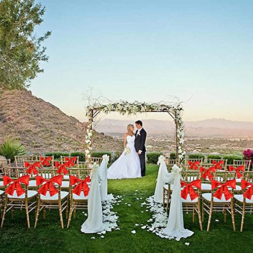 Toniful 4 Inch X 22Yards Wide Red Satin Ribbon Solid Fabric Large Ribbon For Cutting Ceremony Kit Grand Opening Chair Sash Table Hair Car Bows Sewing Craft Gift Wrapping Wedding Party Decoration thumb #4