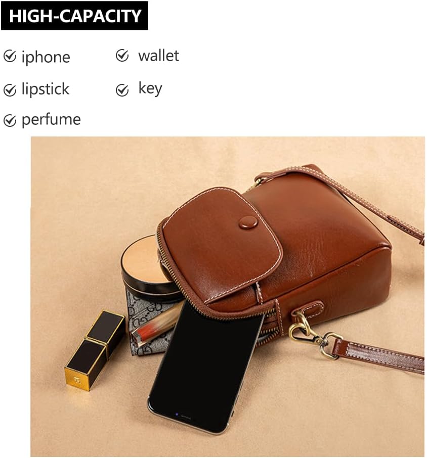 Leather Crossbody Bag for Women – Small Multi-Pocket Purse with Adjustable Strap, Lightweight Shoulder Bag