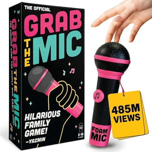 Lucky Egg Official Grab The Mic Family Karaoke Board Game w/Foam Mic 8+ Ages 2-10 Players - Games for Bad Singers w/ 240 Lyrics (120 Cards) Second Edition