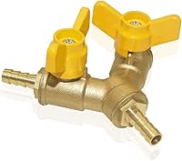 Vista 3 de Hooshing Válvula de cierre de 3 vías de 1/4 de pulgada de manguera de 2 interruptores en forma de Y válvula de bola de latón sólido con abrazaderas