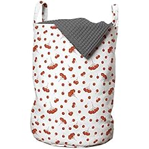 Ambesonne Rowan Laundry Bag, Tile Pattern with Juicy Ashberries in Graphic Style Vivid Fall Foliage Display, Hamper Basket with Handles Drawstring Closure for Laundromats, 13" x 19", Scarlet White