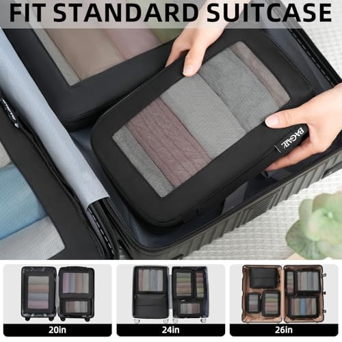 Image of BAGAIL 4 Set /6 Set /8 Set Compression Packing Cubes Travel Accessories Expandable Packing Organizers (Square Mesh, 05-Black)