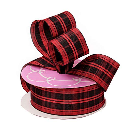 Image of Red Black Buffalo Plaid Christmas Wired Ribbon - 1 1 /2 inch x 25 Yards, Christmas, Wreath, Gift, Tree Decoration, Garland, Farmhouse, Rustic, Traditional, Tartan