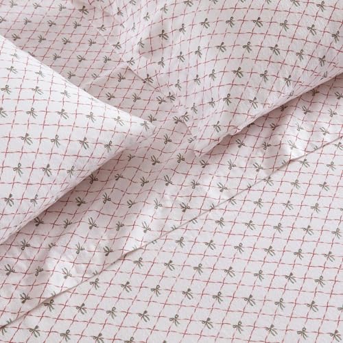Image of Martha Stewart - Flannel Sheets Full Size, Anti-Pilling & Wrinkle Resistant Cotton, Touchably Soft for All-Season Comfort - Bed Sheets with Matching Pillowcases & Fitted Sheet (Holiday Bows Red)