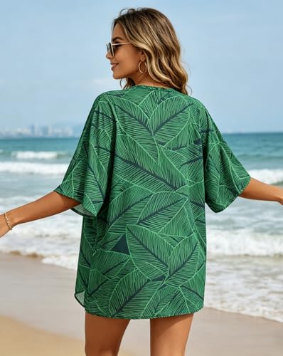 Image of FINOCEANS Womens Floral Chiffon Kimono Cardigans Loose Beach Cover Up Half Sleeve Tops