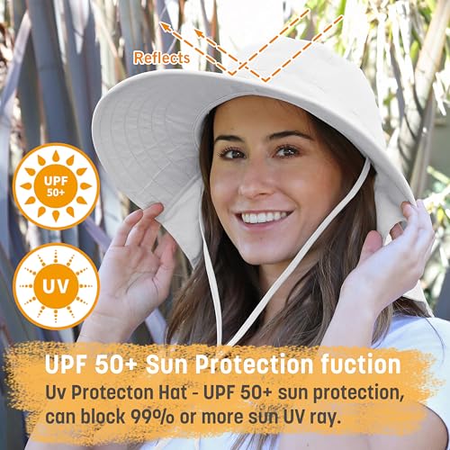 Image of Womens Sun Hats Neck Flap Large Brim UV Protection Foldable Fishing Hiking Cap