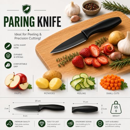 Image of 3 Kitchen Knives Set | Kitchen Cleaver, Chef & Paring Knife Stainless Steel Blade Covar with Ergonomic ABS Handles | Multipurpose Cooking Knife Set for Cutting Vegetables, Fruits & Meat