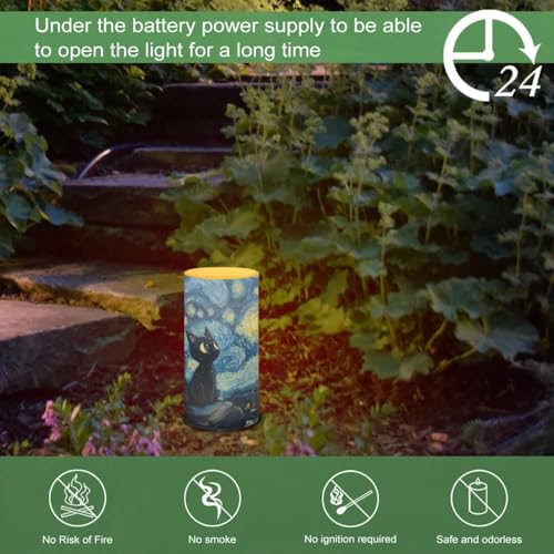 Image of Poceacles Black Cat Starry Night Flameless LED Candle Battery Powered Votive Lights Realistic Pillar Candle Decorative Tea Lights for Home Party Indoor Outdoor Decor