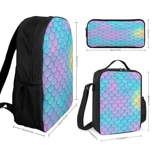 Fashion Collapsible Beautiful Mermaid Fish Scale Backpack for Men Women, Lunch Bag Easy to Clean, Pencil Pouch for College2