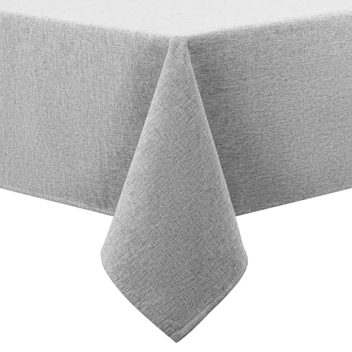 smiry Faux Linen Table Cloth Rectangular 140x100cm, Water resistant Tablecloth with Flannel Backing, Thick Fabric Washable Table Cover for Dining Party and Outdoor, Grey