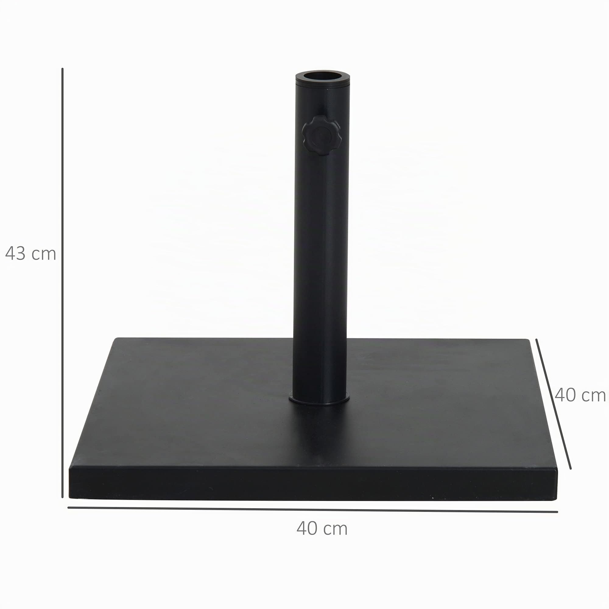 Outsunny Base de Sombrilla 13 kg 35/38/48 mm Cemento 40x40x43 cm Negro | Botón de Bloqueo, Soporte para Parasol, Cuadrada, para Jardín Terraza Balcón