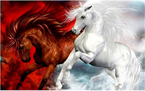 TianMai Hot New DIY 5D Diamond Painting Kit Crystals Diamond Embroidery Rhinestone Painting Pasted Paint by Number Kits Stitch Craft Kit Home Decor Wall Sticker - Red Horse White Horse, 40x30cm