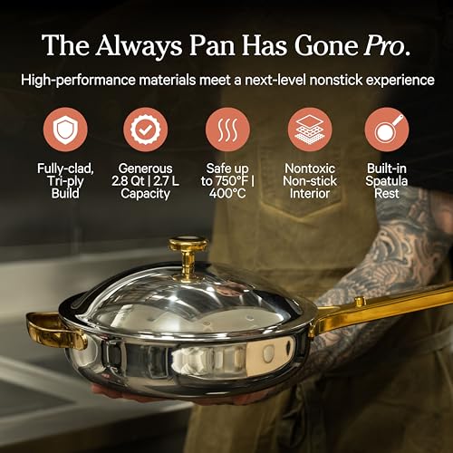 Our Place Titanium Pro Cookware Duo – Always Pan & Perfect Pot with Nonstick No-Coating Technology | Tri-Ply Titanium & Stainless Steel | Safe for Oven, Induction & All Cooktops up to 750°F | Gold - Image 3