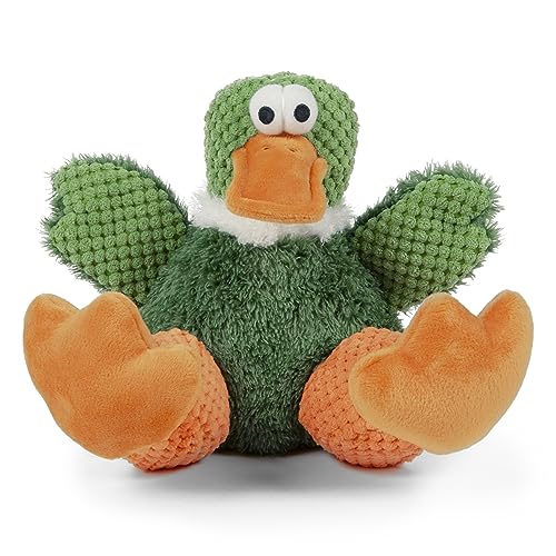 Image of goDog Checkers Sitting Duck Squeaky Plush Dog Toy, Chew Guard Technology - Green, Large