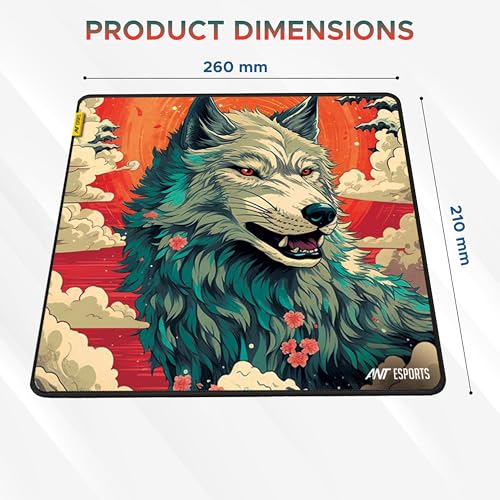 Image of Ant Esports Wolf Mouse Pad 260X210X3mm Anti-fray Stitching, Gaming Mouse Pad Waterproof Surface & Non-Slip Rubber Base Stitched Edges Gaming Mouse Mat for Laptop,Compatible with Laser and Optical Mice