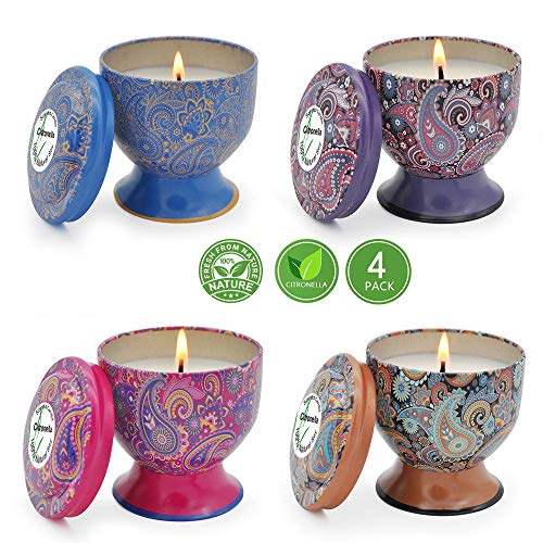 Enamorare Citronella Candles Outdoor and Indoor Aromatherapy Candles Set, 4oz Pure Soy Wax Portable Travel Tin Candles for Stress Relief-4 Pack Gift Set