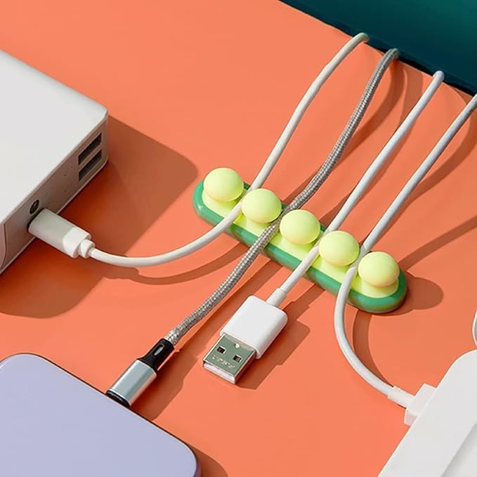 SwissHome Silicone Cable Clips Cord Management Organizer with Self-Adhesive Hooks Ideal for Power Cords, Charging Cables, Mouse Cable, PC, Office, and Home Wire Cord Holder (Pack of 1, Green) 2