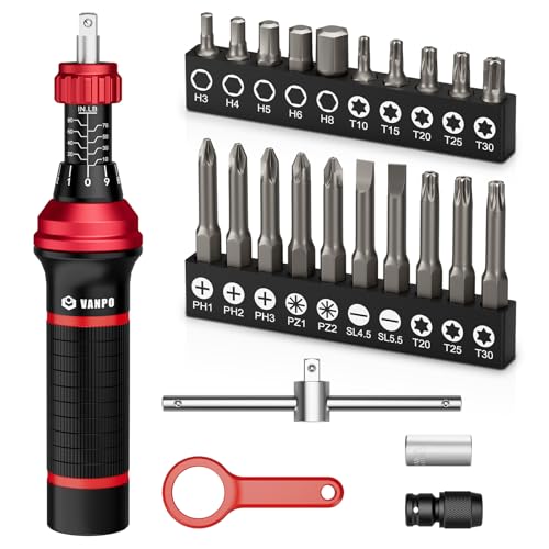 VANPO Torque Screwdriver,10-80 In-lb 24Pcs Torque Wrench Screwdriver Set with Hex, Torx, Phillips, Pozidriv, Schlitz,Bits Adapter, T-Handle, Precision Tool for Tools,Scope Mounting, Electronics