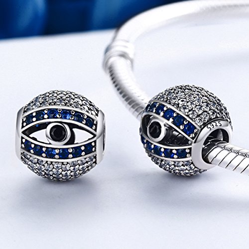 Image of Big Eye Charm 925 Sterling Silver Blue Evil Eye Charm Fit Pandora Style Bracelet (Black & Blue)