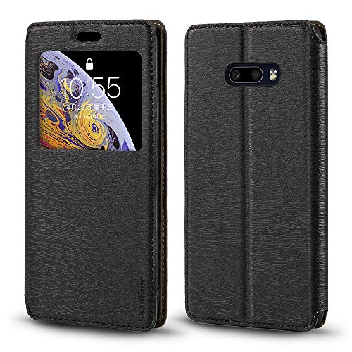 Shantime Lg G8X Thinq Case, Wood Grain Leather Case With Card Holder And Window, Magnetic Flip Cover For Lg V50S Thinq 5G Black #TOP7