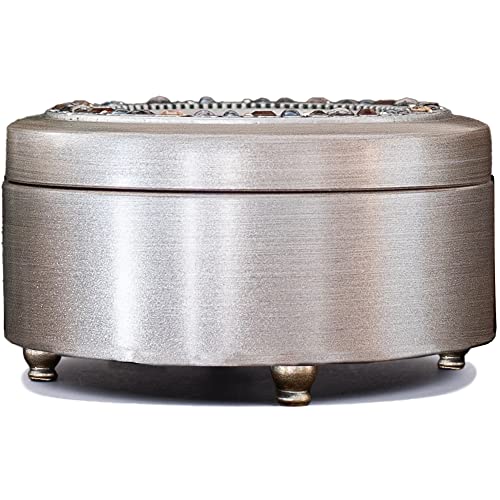 Cottage Garden Friend Today Daughter Forever Brushed Silver Round Jeweled Music Box Plays Tune Wonderful World #TOP3