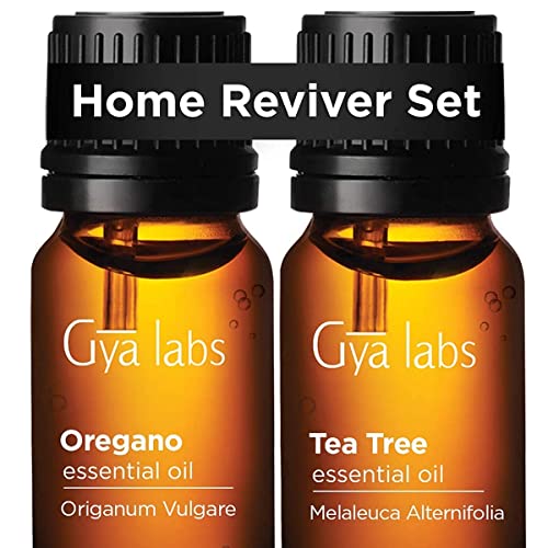 Oregano Oil & Tea Tree Oil - Gya Labs Home Reviver Set for Clean Air & Healthy Living - 100% Pure Therapeutic Grade Essential Oils Set - 2x10ml