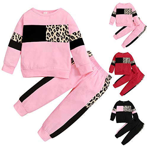 Borlai Neugeborene Baby Mädchen Leopardenkleidung Set Langarm Sweatshirt + Hosen Herbst Outfits Set (3-4 Jahre, Rosa) Cover