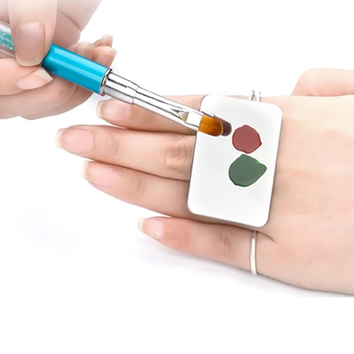 dudustrong Salon Manicure Finger Ring Color Palette Make up Cream Foundation Mixing Palette Cosmetic Make up Tool Stainless Steel Plate Practical and Deft