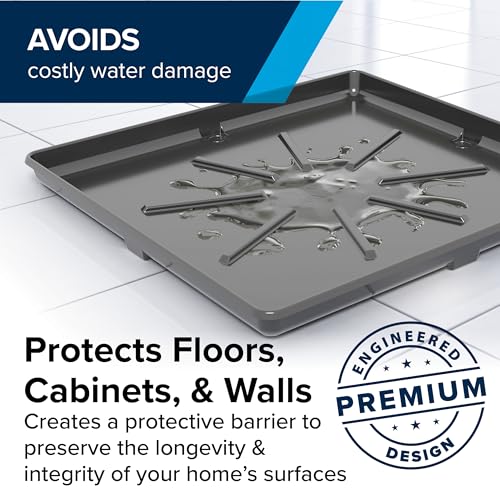 Image of Camco Low Profile Washing Machine Drain Pan with PVC Fitting, 29 inch x 33 inch ID and 31 inch x 35 inch OD - Protects Your Floors from Washing Machine Leaks - Easy to Use - Pewter - 20788