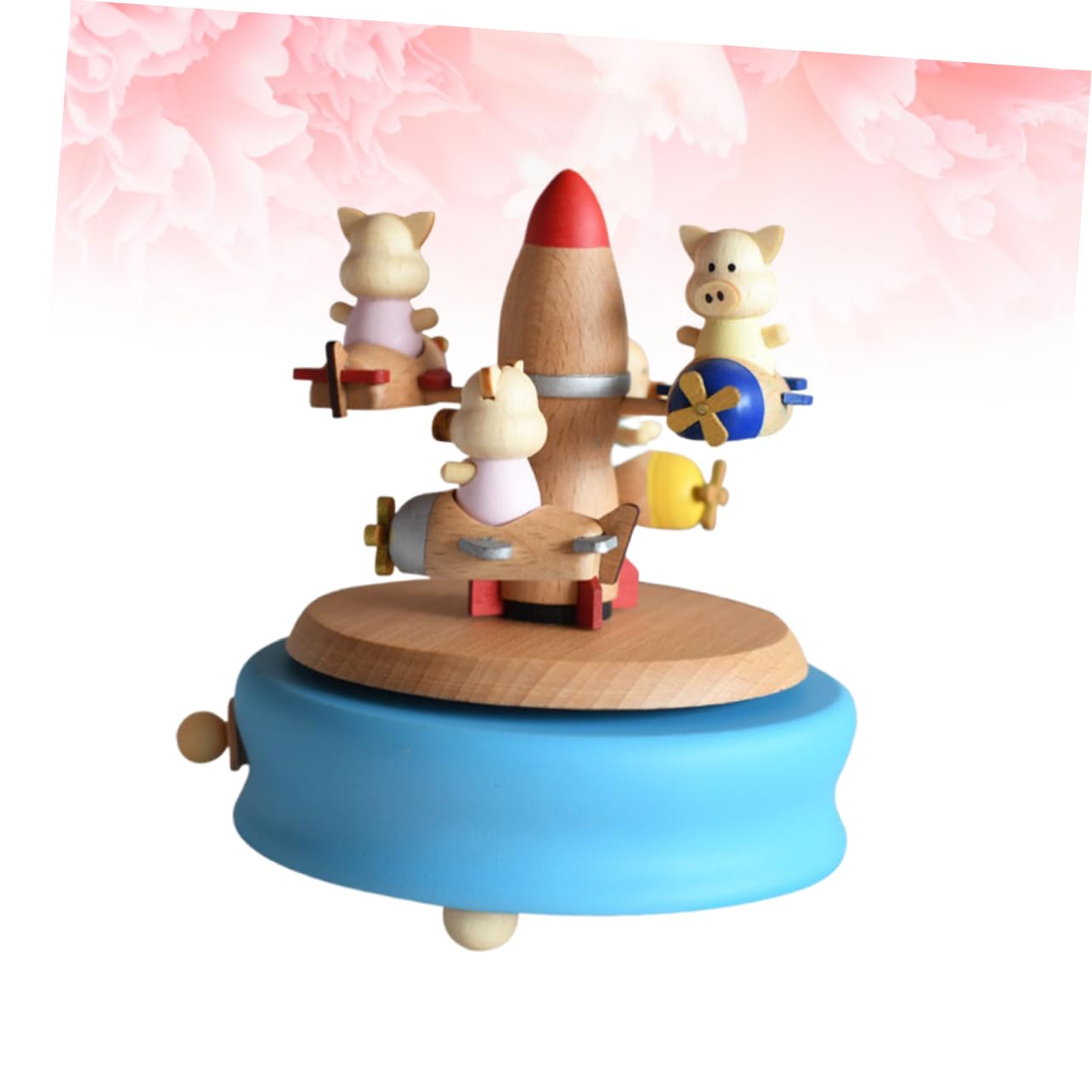 ABOOFAN Rotary Musical Kasten Holz Spieluhr Cartoon Schwein Melodiebox für Kinder Himmel Blau Mechanisch Batterie Erforderlich Handwerkskunst für Weihnachten und Besondere Anlässe