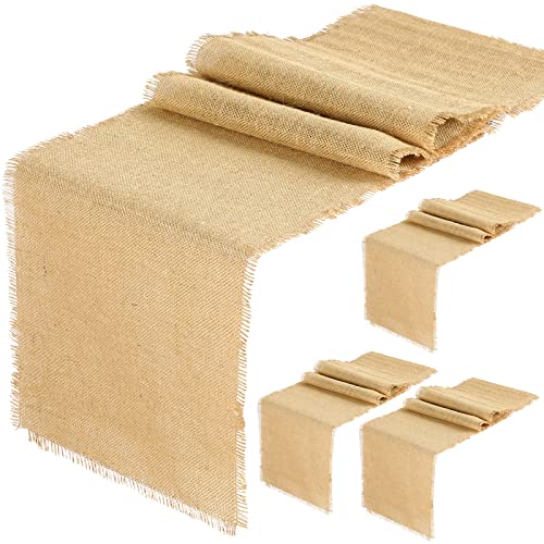 4 Pcs Farmhouse Table Runner 70.8 X 13.7 Inch Burlap Table Runners Burlap Roll For Dining Home Wedding Parties Bbq's Holidays Garden Home Decor #TOP3