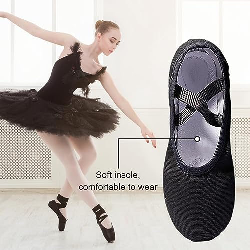 Flintronic Canvas Dance Shoes, Leather Split Sole Gymnastic Yoga Shoes, Ballet Slippers, Ballet Flats, Dance Shoes for Girls Women Kids Adult, Black-5 UK Adult - Image 2
