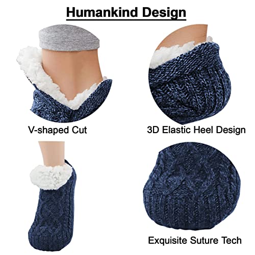 Koreshion Women Knitted Slipper Socks Cozy Sherpa Fuzzy Socks Non Slip Socks Winter Indoor Double Layer Bedroom Slipper Socks4