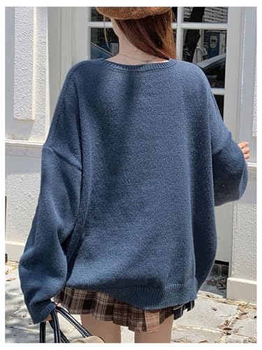 Verdusa Women's Cartoon Oversized Sweater Cute Drop Shoulder Pullover Knit Tops2