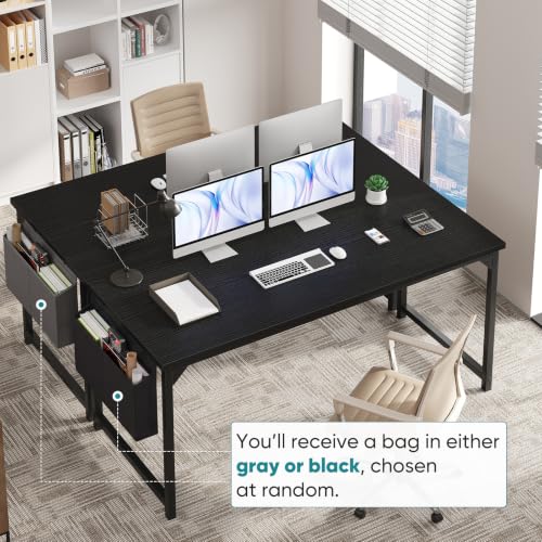 Image of OLIXIS Computer Desk, 63 Inch Gaming Desks for Home Office Small Spaces | Writing Study Craft Work Table, Computer Workstation for Bedroom with Storage Bag, Black