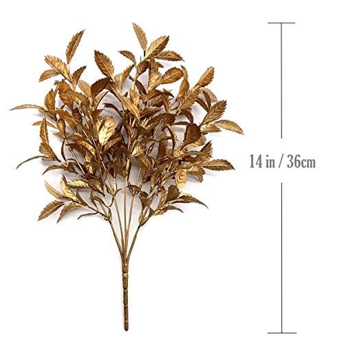 Cattree Artificial Plants For Christmas, Plastic Grass Faux Shrubs Fake Leaves Simulation Bushes Home Indoor Outdoor Garden Wedding Festival Decoration Hall Office Table Planter Filler – Gold 2 Pack #TOP6