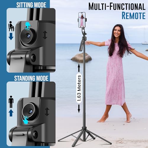 Image of WeCool AI-Powered Selfie Stick with 360 Rotational Aluminum Built,Auto Face Tracking Quadripod,Extendable Upto 64 inch,Compatible with GoPro,Camera and with iPhones