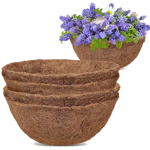 GOTVUGE 4 Packungen Runde Kokoscoir-Liner 18 Zoll (45 cm), natürliches Kokosfasermaterial für Hängekörbe, Fensterkästen und Gartenpflanzkästen (innen und außen)