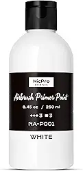 Nicpro Tinta para aerógrafo de superfície branca (238 g, 250 ml), acabamento fosco, pincel de ar pronto para pulverizar, primer acrílico à base de água para iniciantes e artistas priming modelos de